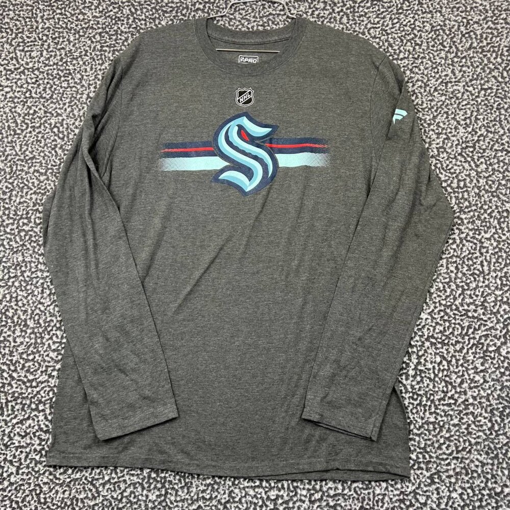 Seattle Kraken Shirt Men Large Gray Fanatics NHL Long Sleeve Crew Neck L